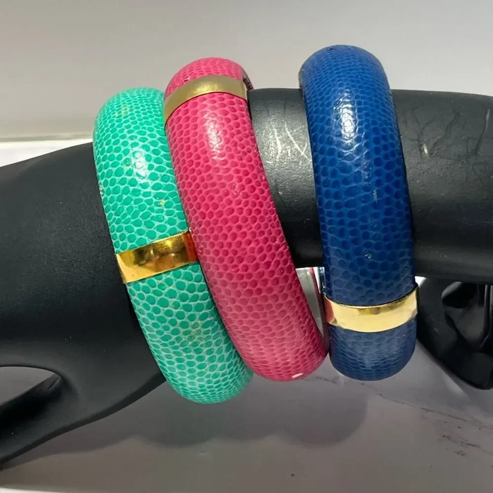 West Germany vintage faux leather bangle bracelets